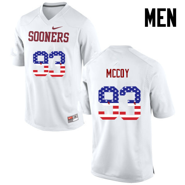 Men Oklahoma Sooners #93 Gerald McCoy College Football USA Flag Fashion Jerseys-White - Click Image to Close